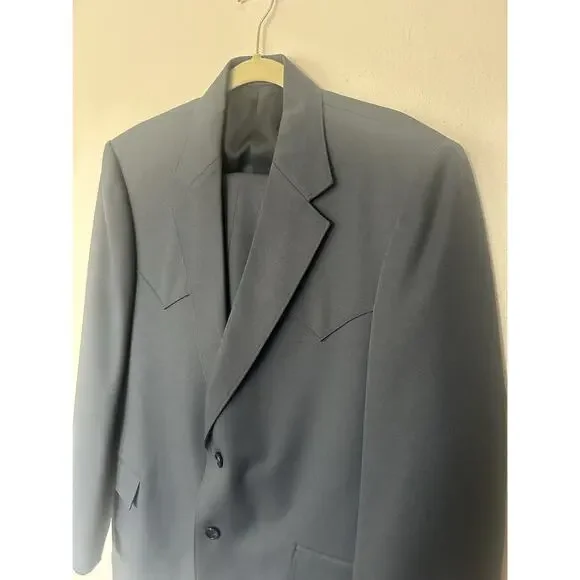 Circle S Mens Western Suit 42R Blazer 38 Pants Gray 2Pc Dallas TX Yokes Cowboy